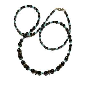 Necklace-Light Blue, Pewter, Silver