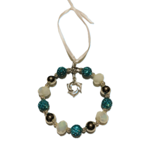 Ornament-Blue, White, Silver with Dolphin Charm