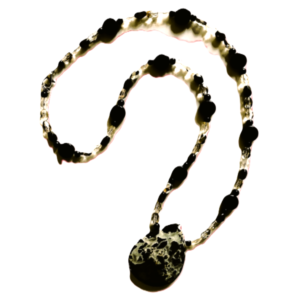 Necklace-Black, Clear, Silver, with Teardrop Pendant