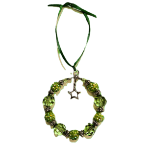 Ornament-Green, Silver, with Star Charm
