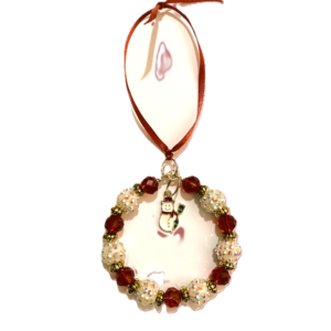 Ornament-White, Red, Gold with Snowman Charm