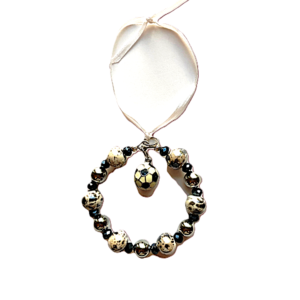Ornament-Black, White, Silver, with Soccer Ball Charm